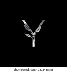 Monogram Initial Logo Letter Y. Silver vector design concept floral leaves for business identity.