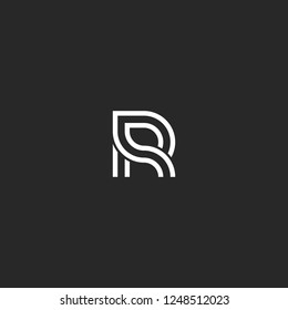 Monogram initial R logo letter mark, minimal style linear black and white identity design element for business card emblem