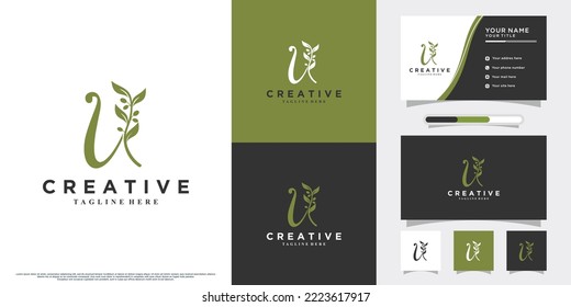 Monogram initial u and olive logo design with unique concept and business card 