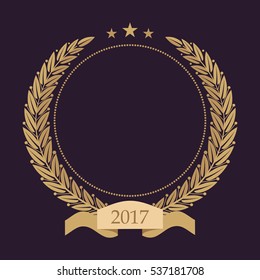 Monogram initials. Golden laurel wreath. Empty space for text. Template for awards, quality mark, diplomas and certificates.