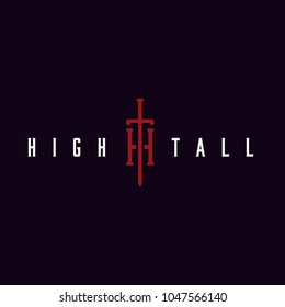 Monogram Initials HT TH with Sword, High Tall Slim logo design 