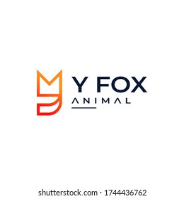 Monogram Initials Letter Y or G with Fox head Animal Line Style with Red to Orange Gradient Colorful Logo Design Vector Premium