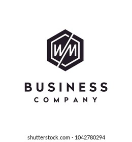 Monogram Initials MW WM, Letter M W Hexagon logo design 