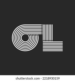 Monogram initials OL or LO letters logo from offset parallel thin lines, trendy calligraphic typographic design, two linked letters O and L combination.