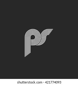 Monogram initials ps logo letters, overlapping conjunction couple p s letters, combination two intersection symbol for business card emblem