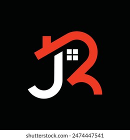 Monogram JR Home modern logo design template, logo on black background