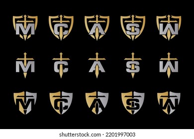monogram justice law firm with shield and sword logo design collection