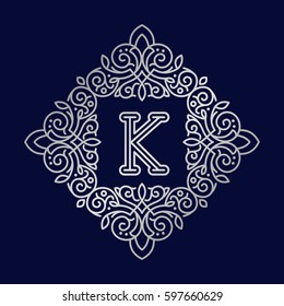 Monogram K Bage Logo Vector Illustration Text Letter Nature Leaf Badge Emblem Line Set Collection Sign Ornament Element Vintage Frame Elegant Ornament