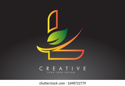 Diseño con logotipo de carta monograma L con hoja verde. Ilustración de vectores de letras ecológicas y orgánicas.