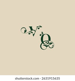 with monogram and leaf concept of elegant beautifull QV wedding organic logo letter