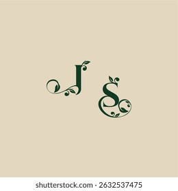 con el monograma y el concepto de la hoja de la letra orgánica hermosa elegante del logotipo de la boda de SJ