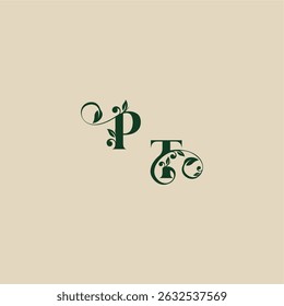 with monogram and leaf concept of elegant beautifull TP wedding organic logo letter