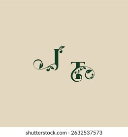 with monogram and leaf concept of elegant beautifull TJ wedding organic logo letter