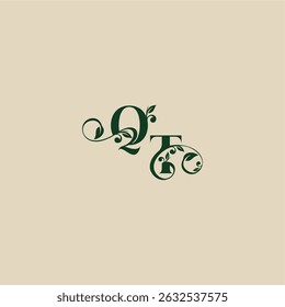 with monogram and leaf concept of elegant beautifull TQ wedding organic logo letter
