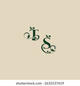 with monogram and leaf concept of elegant beautifull ST wedding organic logo letter