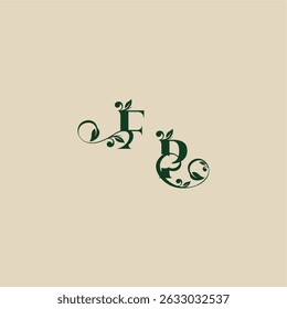 with monogram and leaf concept of elegant beautifull PF wedding organic logo letter