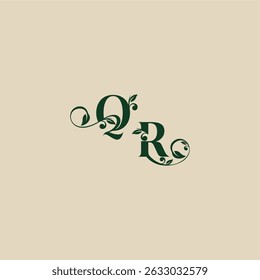 with monogram and leaf concept of elegant beautifull RQ wedding organic logo letter