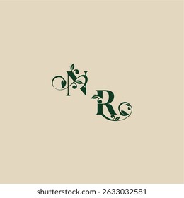 with monogram and leaf concept of elegant beautifull RN wedding organic logo letter