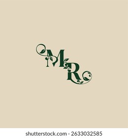 with monogram and leaf concept of elegant beautifull RM wedding organic logo letter