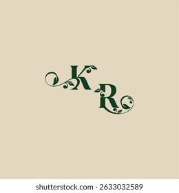 con el monograma y el concepto de la hoja de la letra orgánica hermosa elegante del logotipo de la boda de RK