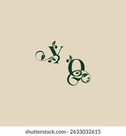 with monogram and leaf concept of elegant beautifull QY wedding organic logo letter