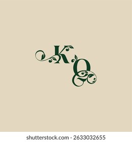 com monograma e conceito de folha de elegante bonito QK casamento carta logotipo orgânico