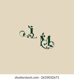 with monogram and leaf concept of elegant beautifull ML wedding organic logo letter