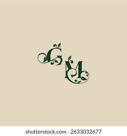 with monogram and leaf concept of elegant beautifull MG wedding organic logo letter