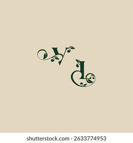 with monogram and leaf concept of elegant beautifull LV wedding organic logo letter