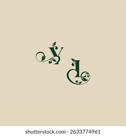 com monograma e conceito de folha de elegante bonito LY casamento carta logotipo orgânico