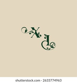 con el monograma y el concepto de la hoja de la letra orgánica hermosa elegante del logotipo de la boda de LX