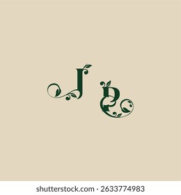 with monogram and leaf concept of elegant beautifull PJ wedding organic logo letter