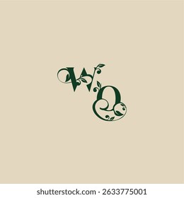 with monogram and leaf concept of elegant beautifull OW wedding organic logo letter