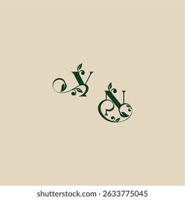 with monogram and leaf concept of elegant beautifull NY wedding organic logo letter