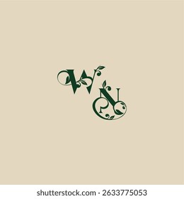 with monogram and leaf concept of elegant beautifull NW wedding organic logo letter