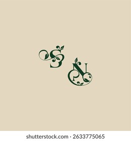 con el monograma y el concepto de la hoja de la letra orgánica hermosa elegante del logotipo de la boda del NS