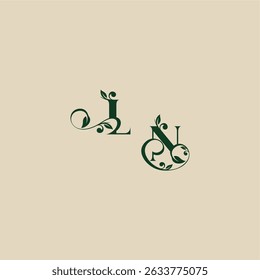 con el monograma y el concepto de la hoja de la letra orgánica hermosa elegante del logotipo de la boda de NL