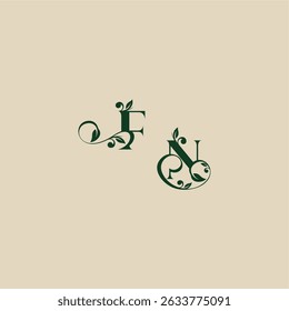 con el monograma y el concepto de la hoja de la letra orgánica hermosa elegante del logotipo de la boda de NF