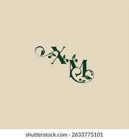 com monograma e conceito de folha de elegante bonito MX casamento carta logotipo orgânico
