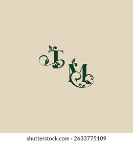 with monogram and leaf concept of elegant beautifull MT wedding organic logo letter