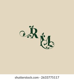 with monogram and leaf concept of elegant beautifull MR wedding organic logo letter