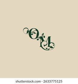 with monogram and leaf concept of elegant beautifull MO wedding organic logo letter