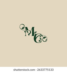 with monogram and leaf concept of elegant beautifull CM wedding organic logo letter