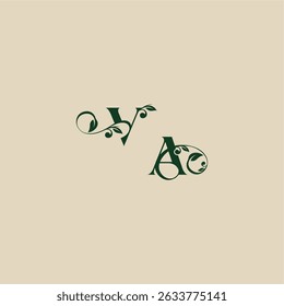 with monogram and leaf concept of elegant beautifull AV wedding organic logo letter