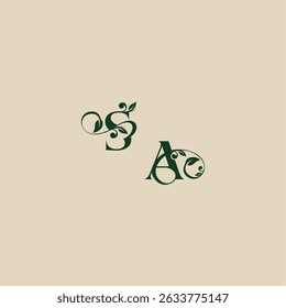 with monogram and leaf concept of elegant beautifull AS wedding organic logo letter