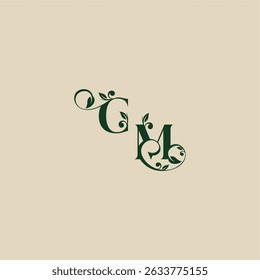 with monogram and leaf concept of elegant beautifull MC wedding organic logo letter