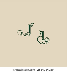 with monogram and leaf concept of elegant beautifull LJ wedding organic logo letter
