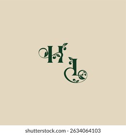 con el monograma y el concepto de la hoja de la letra orgánica hermosa elegante del logotipo de la boda de LH