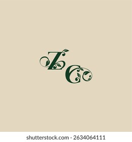 con el monograma y el concepto de la hoja de la letra orgánica hermosa elegante del logotipo de la boda de CZ