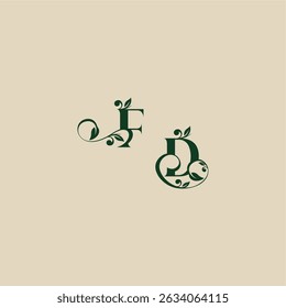 com monograma e conceito de folha de elegante bonito DF casamento carta logotipo orgânico
